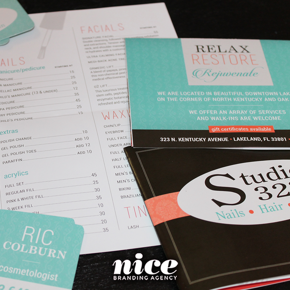 You don't have to redo your logo to freshen up! Studio 323 updated their look with a new #salonmenu & #businesscards.