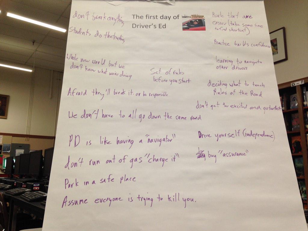 stollsd's tweet image. How is going 1:1 iPads like the first day of Driver&apos;s Ed? Here&apos;s VSAA&apos;s ideas! Love the last one! #vpsitf