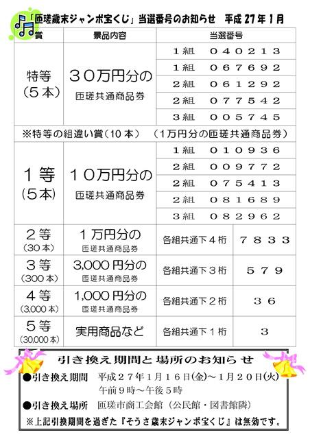 千葉県匝瑳市 お知らせ そうさ歳末ジャンボ宝くじ 当選番号決定 引き換え期間は１月16日 金 日 火 引き換え期間を過ぎたくじは無効になります Http T Co Cyaaltok7f 秘書課広報広聴班 匝瑳 Http T Co Irk2f0sjh5 Twitter