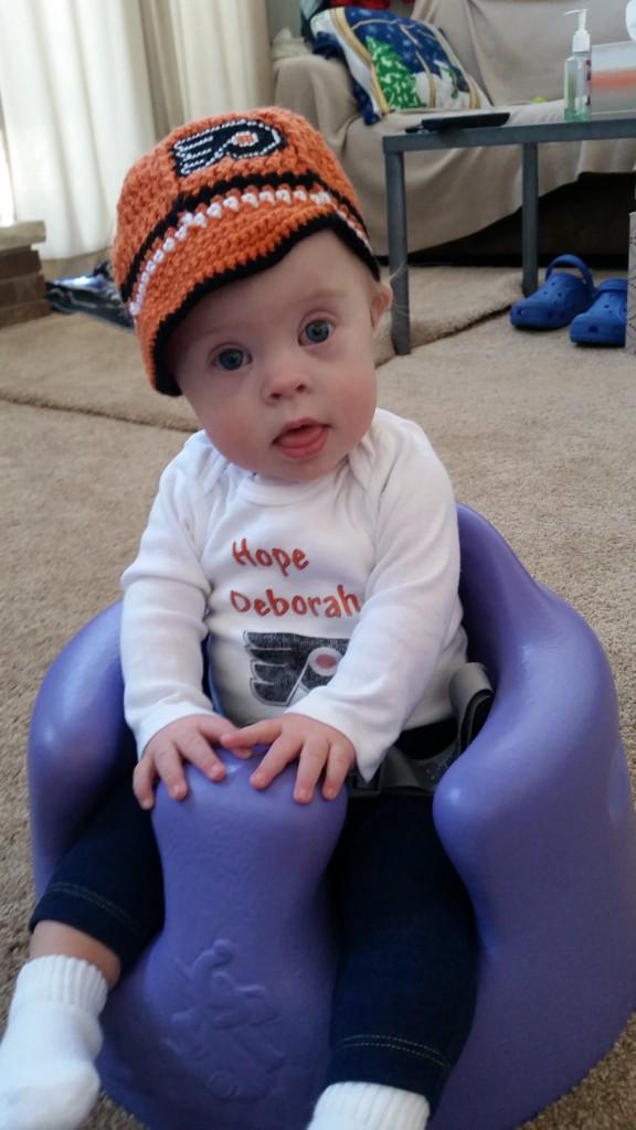 Daughter watching the flyers game and wishing Claude Giroux a HAPPY BDAY!!!  