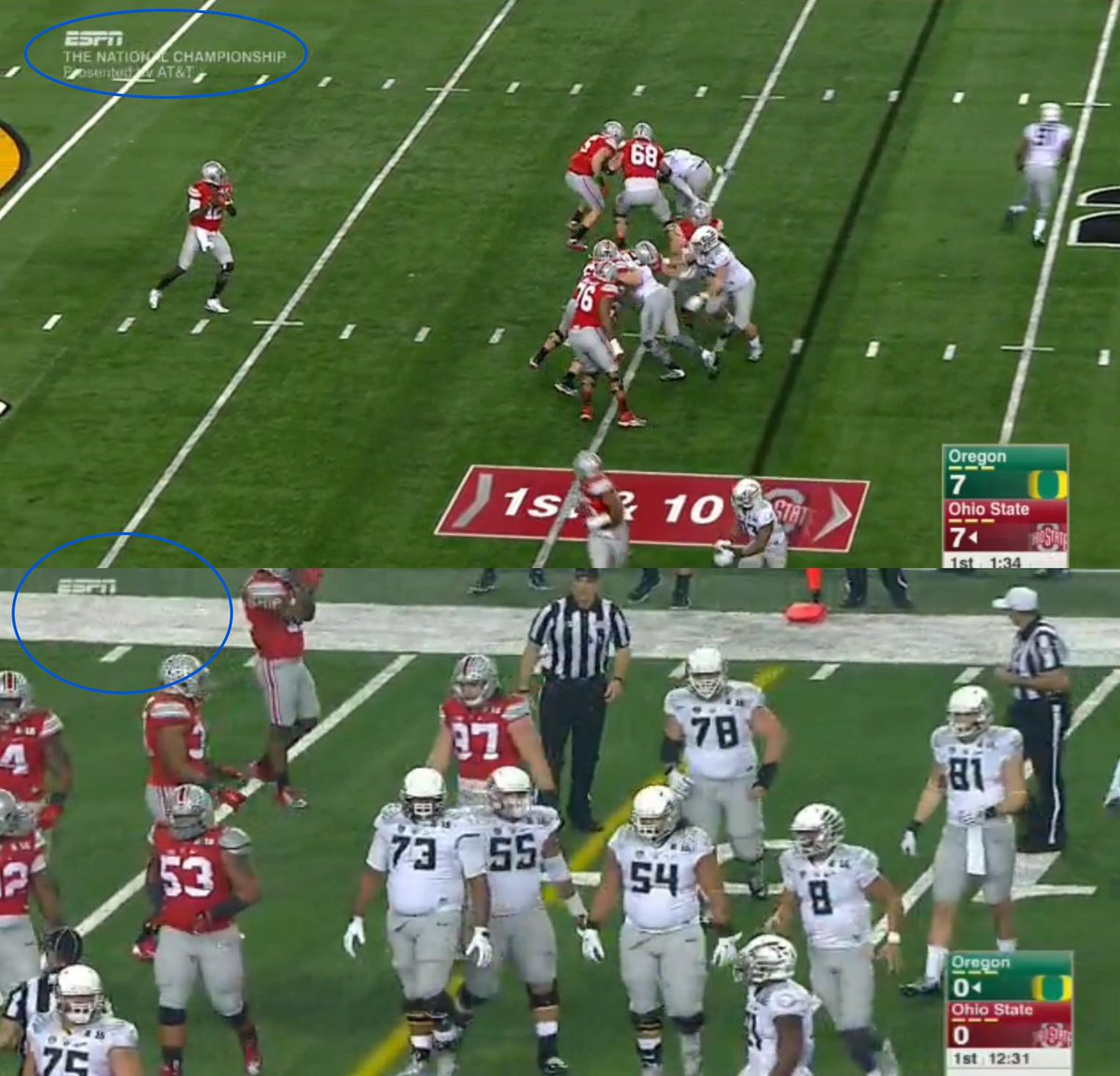 FRAnalytics's tweet image. Change Bug color! @ATT might want @espn to change color of on-screen #CFPChampionship game 'bug' logo #losingValue