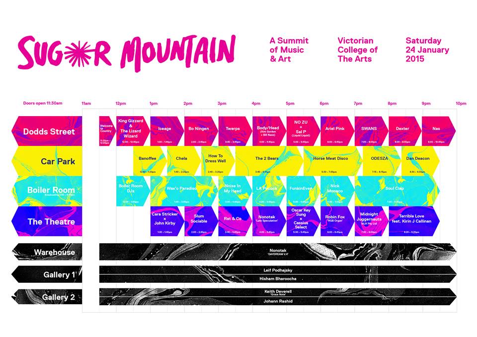 BNC_Records's tweet photo. .@SugarMountainOZ set times have been announced! @boningenuk will be on the Dodds Street Stage at 2PM. #sugarmountain http://t.co/i0X9377wyQ