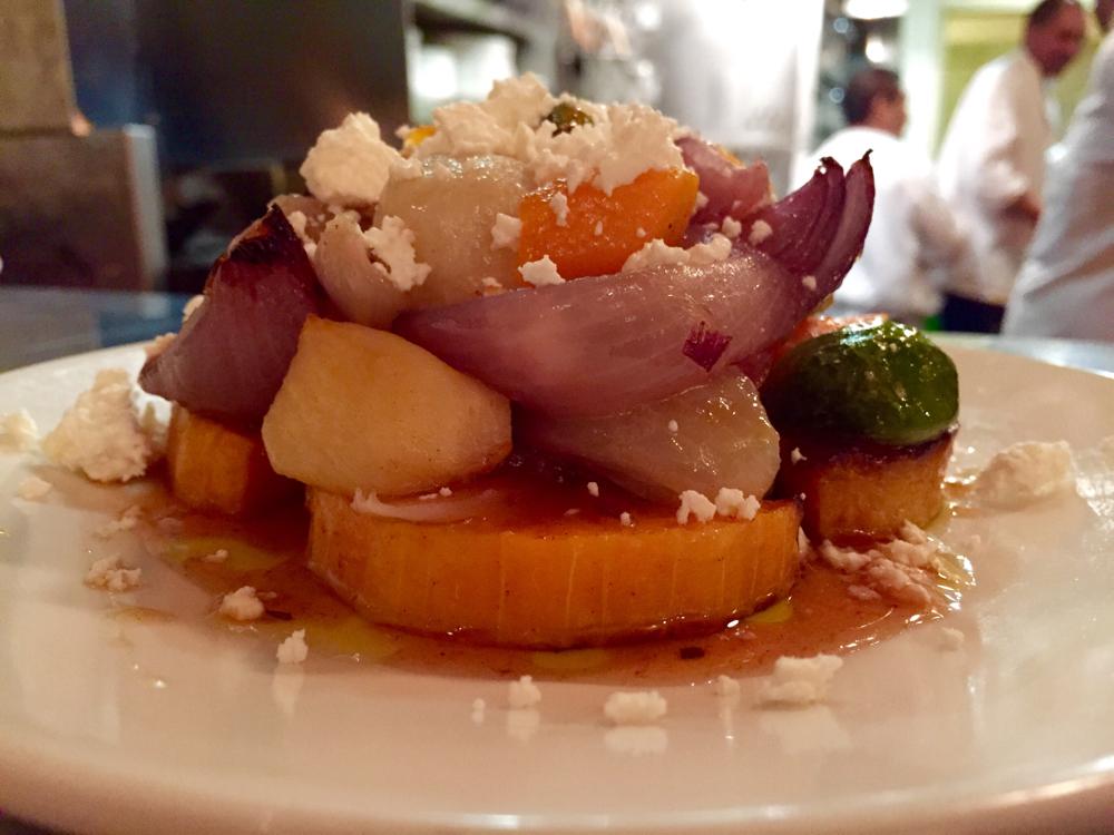 TerzoSF's tweet photo. Roasted Winter Vegetables with Brown Butter, Sweet Spiced Gastrique &amp; Feta!! http://t.co/g03VUG5458