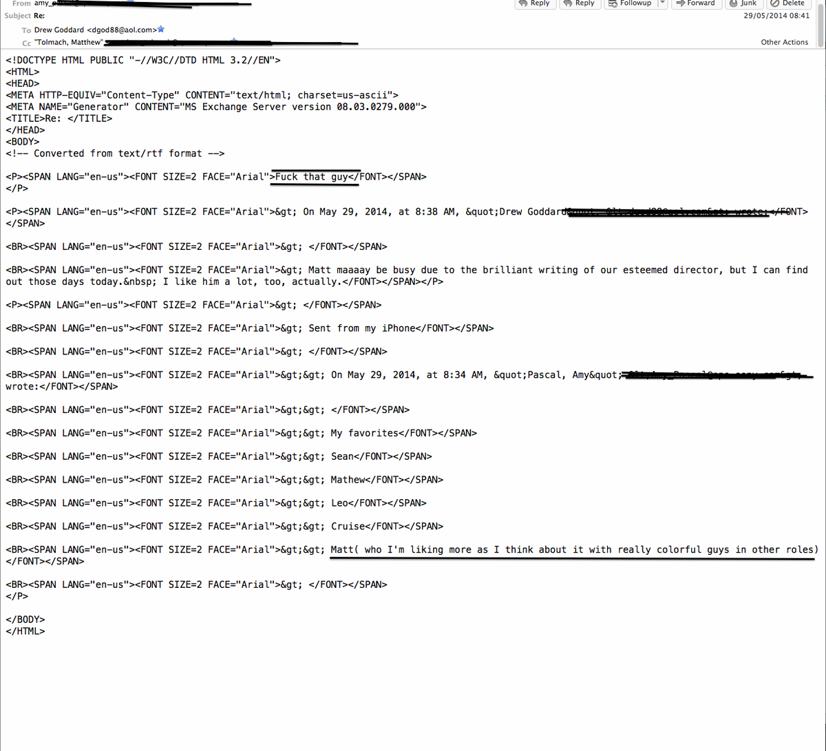 BikiniRobotArmy's tweet photo. #MattDamon was up for #SteveJobs role till #amypascal says "fuck that guy"
#SonyHack #sonyemails #sonyleak #tomcruise http://t.co/siimtP4Xwt