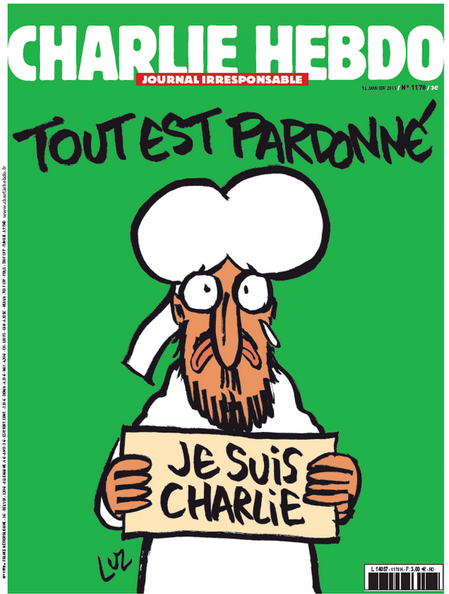 KremmelLaura's tweet photo. "@BFMTV: Sur la une de Charlie Hebdo, Mahomet proclame: "Je suis Charlie" http://t.co/dhnMcbFXV1 http://t.co/pk7m53MTjT" #JeSuisCharlie