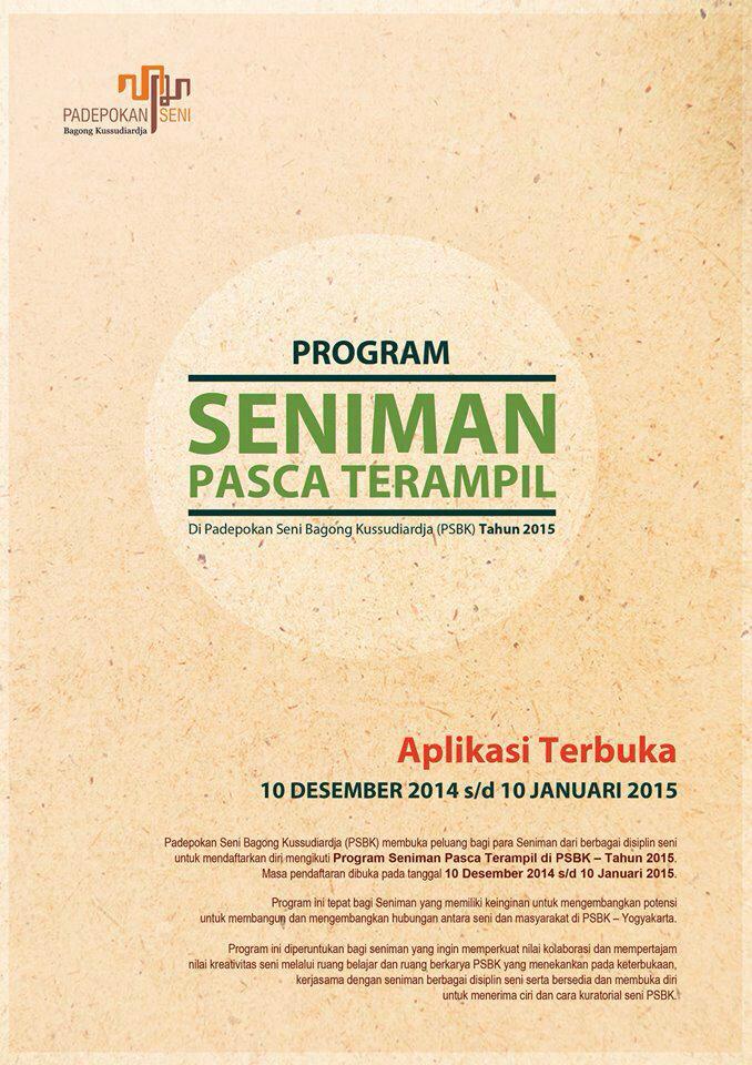 Aplikasi beasiswa seniman Prgrm Seniman Pasca Terampil #psbk DIPERPANJANG s/d 15/01/2015. Yuk daftar! <a href="/HMJ_TEATERISI/">HMJ TEATER ISI YK</a>