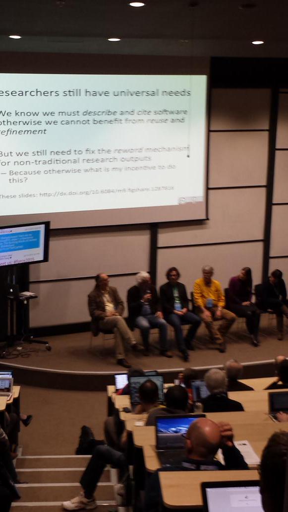 stuartbuck1's tweet image. Courtney Soderberg of @OSFramework on stage at Oxford&apos;s #Force2015 conference on the future of scientific publication