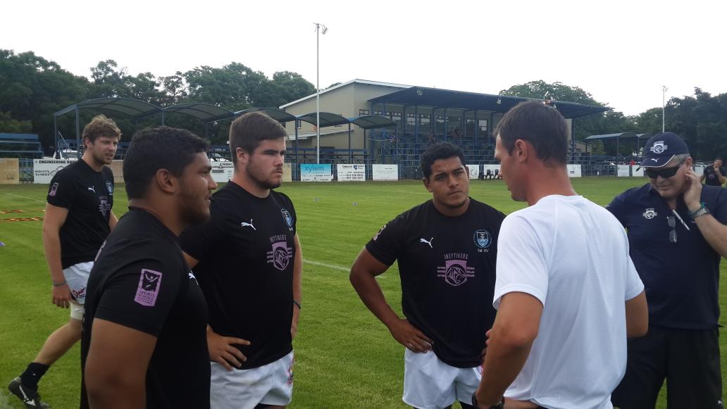 The ref chatting to the front rowers before the game. The props licking their lips! #ChampClash