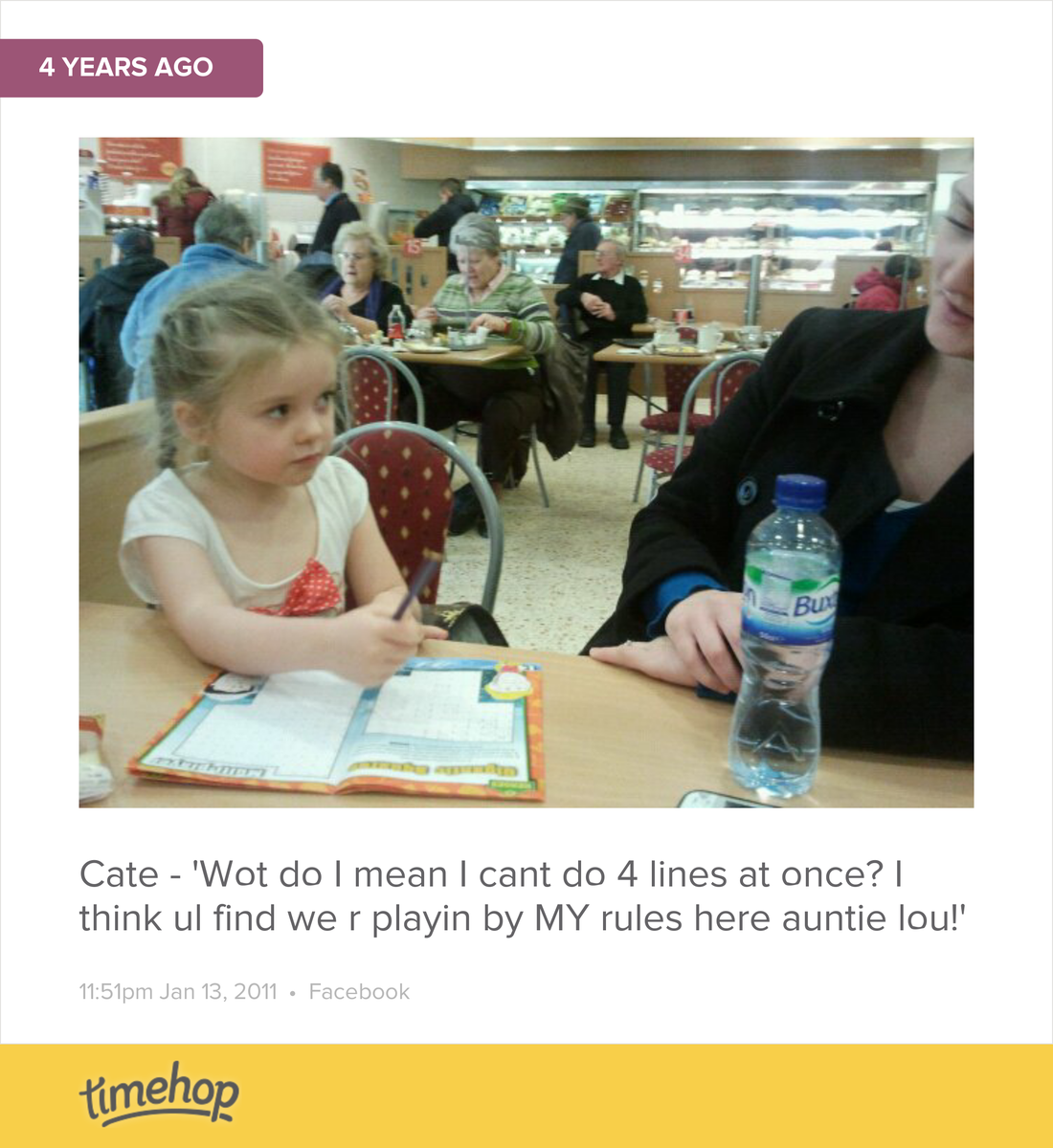 catelyn and auntie lou doing a puzzle in Morrisons lol. x timehop.com/c/fup:10150091…
