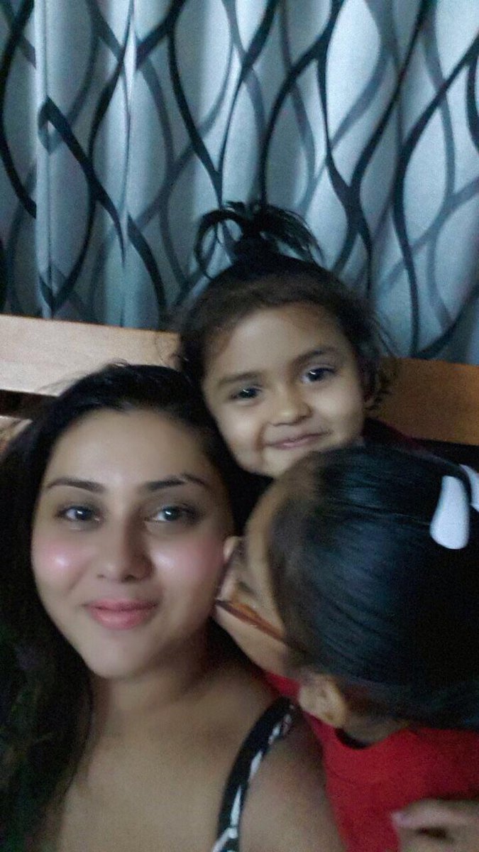 v_namitha's tweet photo. Abundance of Love! That's what I get with my Nieces! The one who is kissing me is elder niece Yashvi, younger Jilmil. http://t.co/rFCMl8lcKC