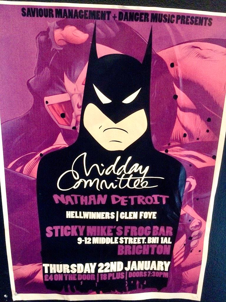 Can't wait for <a href="/MiddayCommittee/">Midday Committee</a> <a href="/NathanDetroitUK/">Nathan Detroit</a> <a href="/Hellwinners/">Hellwinners</a> at <a href="/StickyMikes/">Sticky Mike's</a> sweet poster <a href="/samuelhague/">Samuel Hague</a> #brighton