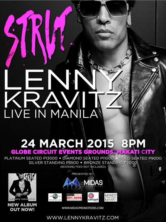 LennyKravitzMNL's tweet photo. Lenny Kravitz “Strut” Live in Manila on March 24,@circuitmakati. Grab your tickets at: http://t.co/3Sz0kSF5oa http://t.co/lVyapUKiZh
