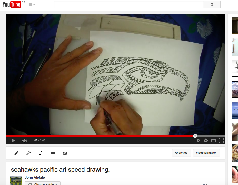 Pacific Island Tattoo Artist - #Seahawks speed drawing: youtu.be/4TT8TuS1pmc via <a href="/YouTube/">YouTube</a>, #NFCChampionship ,