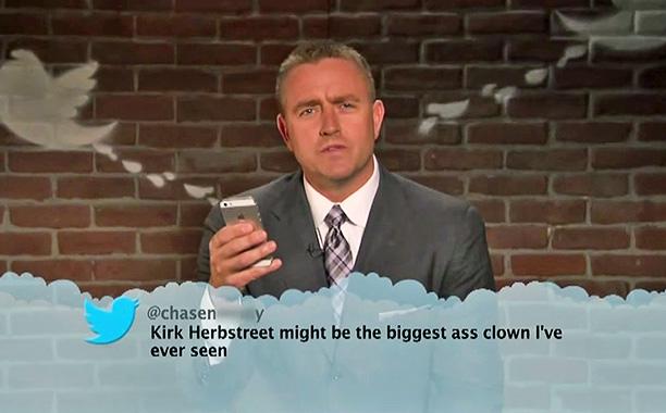 EW's tweet photo. Football broadcasters read mean tweets on @JimmyKimmelLive: http://t.co/xUH6G4Q6e3 http://t.co/DkaYdSG3lm