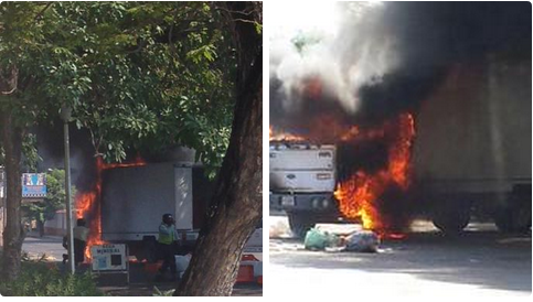 arbstaking's tweet photo. Imágenes pertenecen al incendio de un camión en Urb.El Naranjal de Mcbo. En URBE También se registran disturbios. http://t.co/84oHuBb7aG