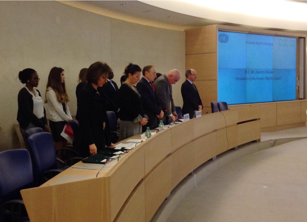 UNGeneva's tweet photo. Minute of silence @UN_HRC Human Rights Council for victims of terrorism in France, Iraq, Nigeria, Pakistan &amp; Yemen http://t.co/3nZPDLEHrp