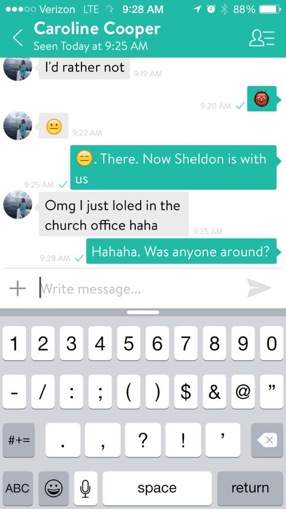 dunnjo57's tweet photo. Just a casual conversation with @caroline_coop17 about @sheldonmartin10 in @triviacrack chat. http://t.co/iJKoBWBXp9