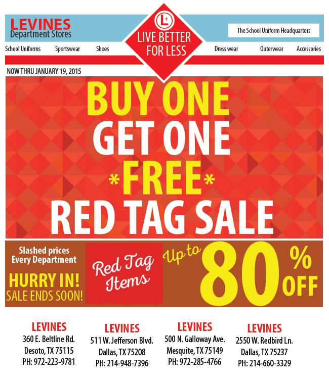 LevinesDS's tweet image. @LevinesDS has buy one get one free red tag items! See store for details. Up to 80% off hundreds of items!
