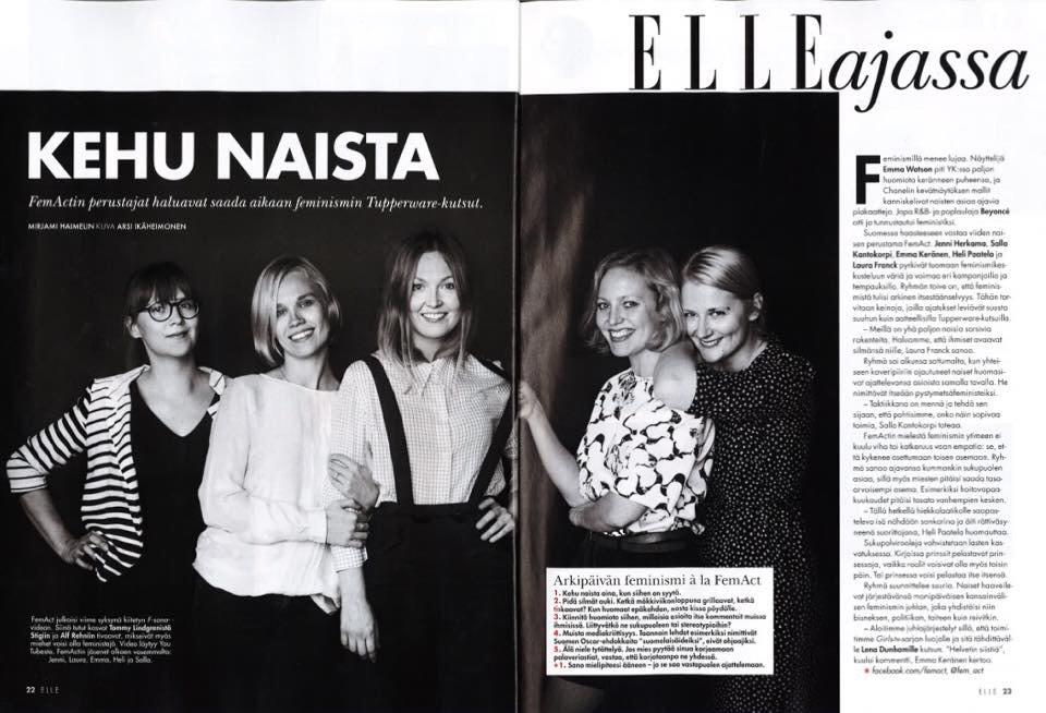 Fem_Act's tweet photo. FemAct kannustaa uusimmassa @ellefinland 'issa arjen feminismiin
#kehunaista http://t.co/KGGOAZL9j6