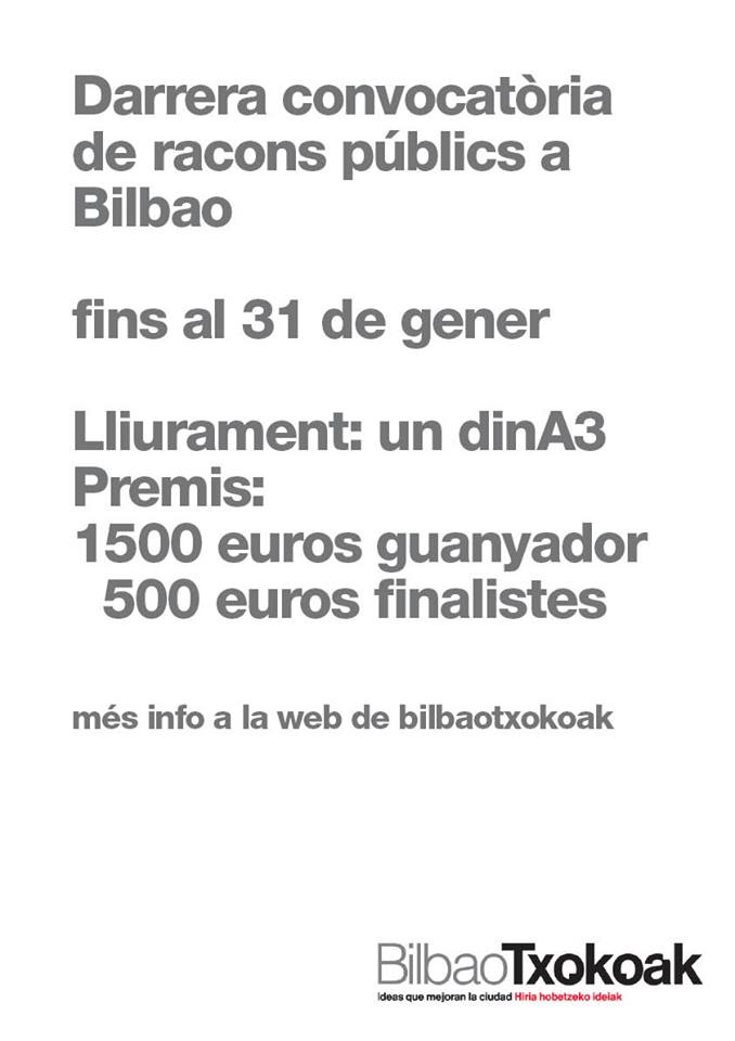 raconspublics's tweet photo. Darrera convocatòria de Racons Públics a Bilbao fins el 31 de gener de 2015. + info: http://t.co/qYYrSB1TQk http://t.co/t4Voi31qDA