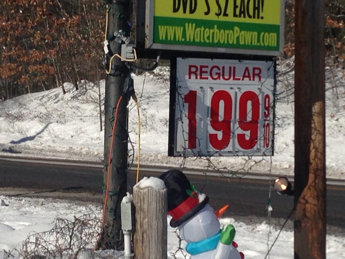 AmyNECN's tweet photo. Gas prices are still above $2  at most places in Maine...but a few stations are taking the plunge. Yahoo! http://t.co/i9uArnItZk
