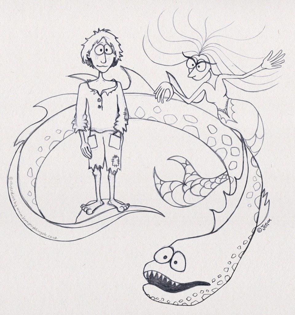 illustratorjen's tweet photo. work in progress... #scarymermaid #giantseaserpent http://t.co/B4ib86xlm8
