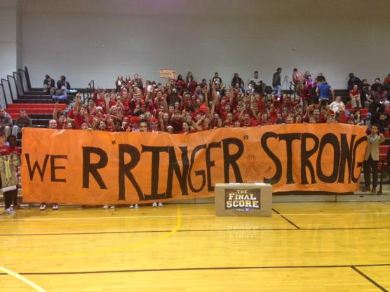 Scott7news's tweet photo. Great touch by the @bleacherc tonight showing their support for Mrs. Ringer! #RingerStrong http://t.co/L8ruoHZvwt