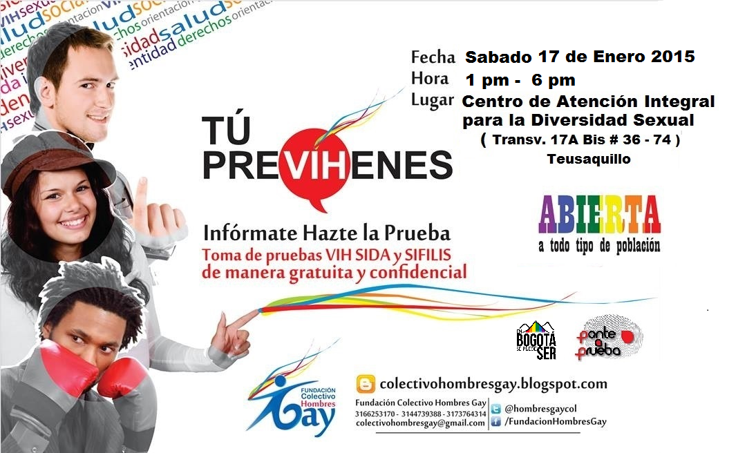 hombresgaycol's tweet photo. Empezamos 2015 con jornada de pruebas rápidas de VIH para todo Recuerda TU PREVIHENES!!! @LigaSida @PonteAPruebaBog http://t.co/saS5LNAO9q