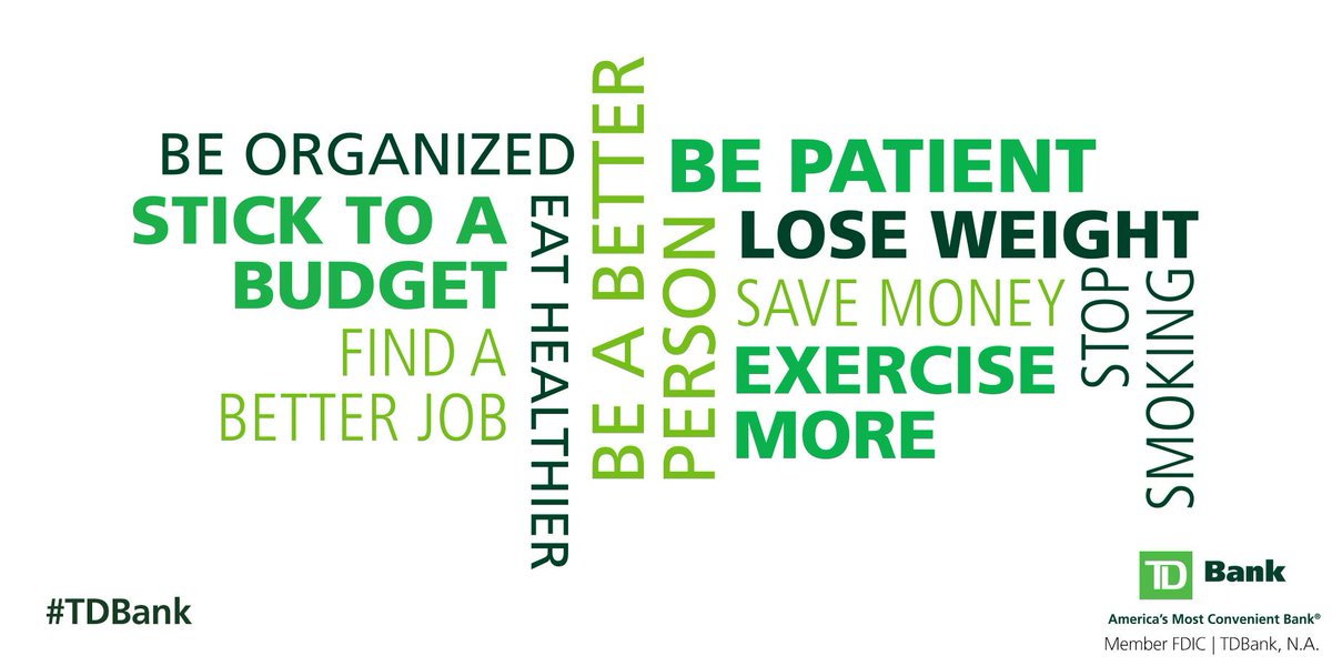 TDBank_US's tweet image. Check out the top 10 New Year&apos;s resolutions via @IBTimes. What&apos;s on your list? #ResolutionsFor2015
