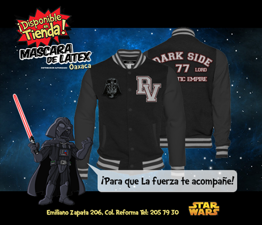 MascaradeOaxaca's tweet photo. ¡Nueva chamarra varsity! VADER, disponible en #MascaraDeLatexOaxaca #Oaxaca  #StarWars #Vader http://t.co/kWVBWQQIBk