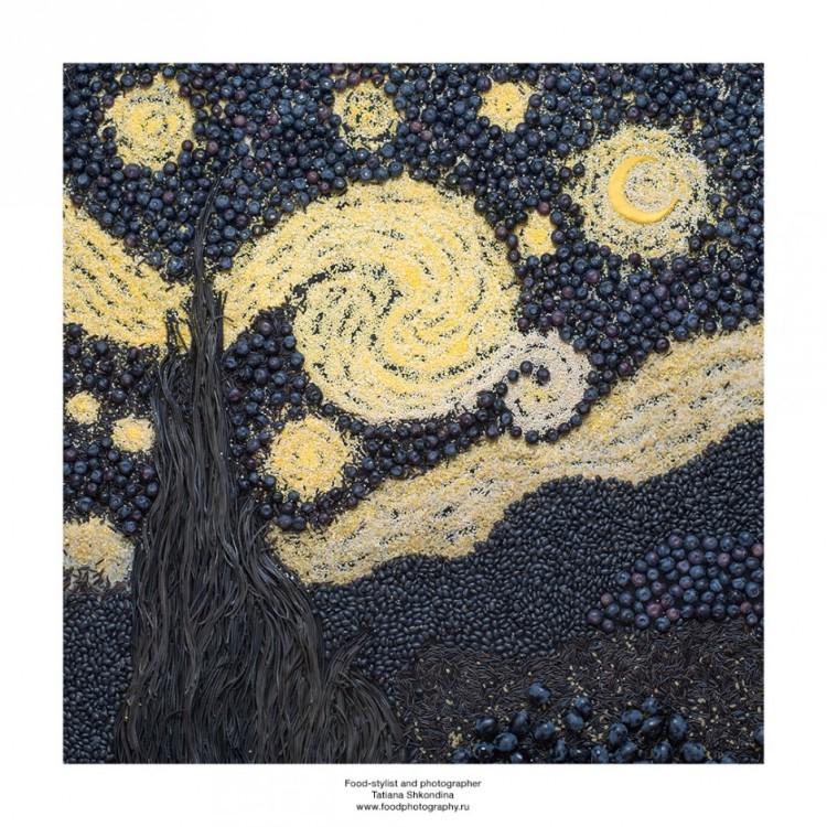 MuseumModernArt's tweet photo. "The Starry Night" made of blueberries &amp; rice by food stylist/photographer Tatiana Shkondina. http://t.co/p2vxdxljix http://t.co/TnvB3gsEHD