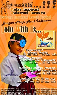 KISulbar's tweet photo. Kabar gembira untuk kita semua, Kelas Inspirasi hadir serentak di 6 kab Sulbar. Jangan lewatkan! http://t.co/V0F2iIss4N @ProvSulbar