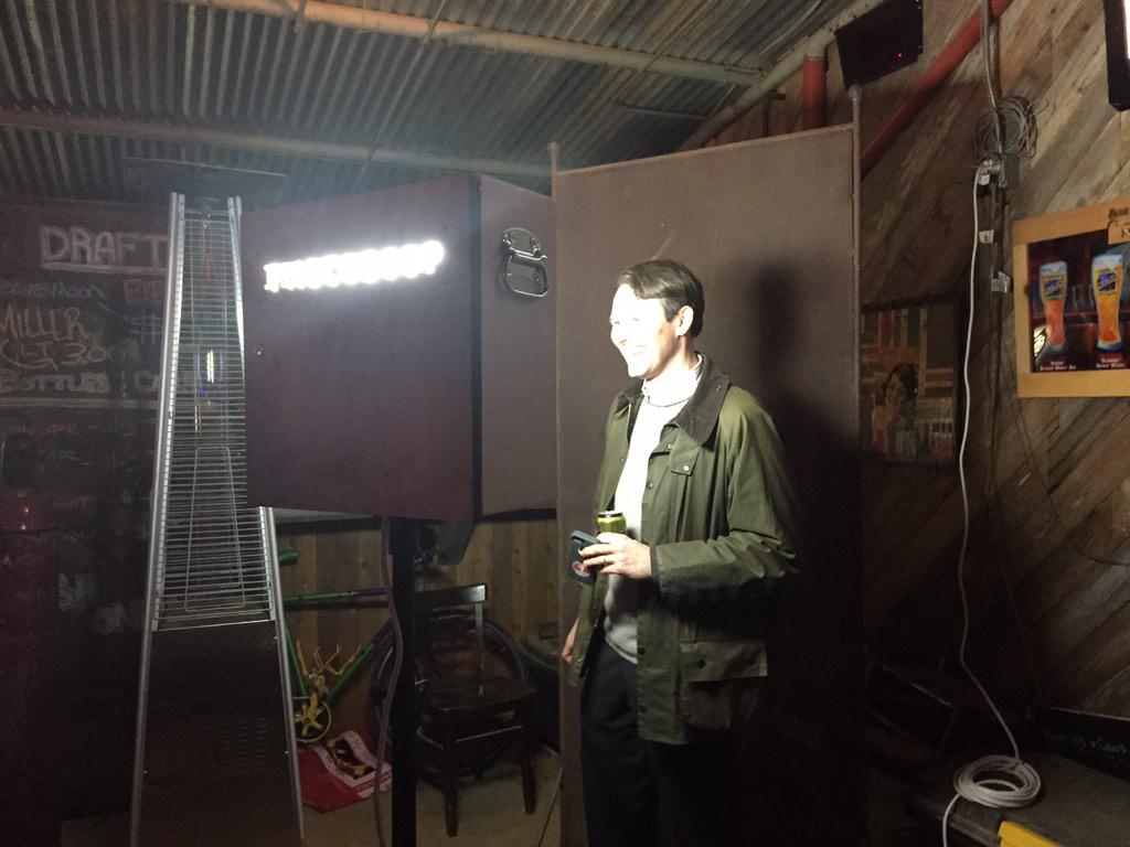 LaunchSATX's tweet photo. Our fearless leader @pfrench99 testing out the homemade photo booth made by @MakerBiz's own @SachaDeAngeli http://t.co/KjG2g0uqKA