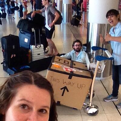 TLGHtheatre's tweet photo. With bags under our eyes and on our trollies, #fallingthroughclouds is at the airport on our way to #sydfest #tlgh http://t.co/Iiba0uFWDD