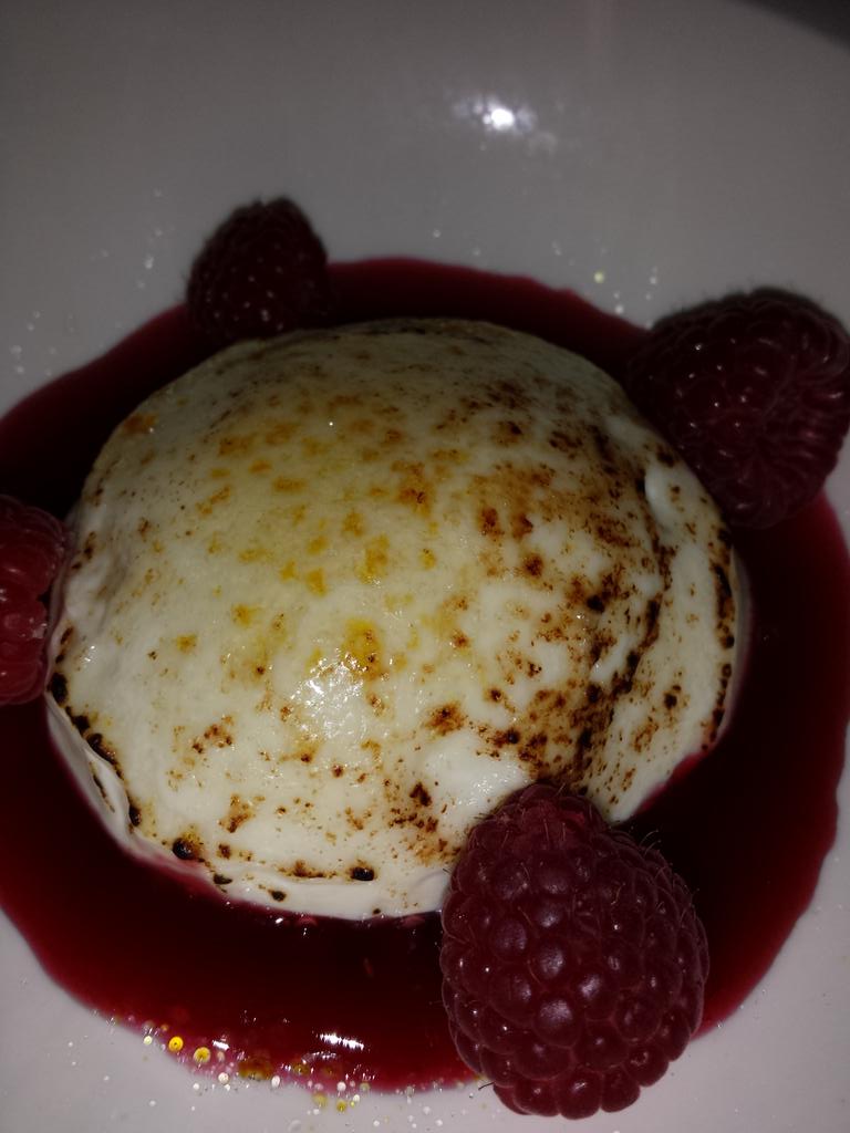Goat cheese yogurt brulee w/ raspberry coululis <a href="/mamakastaverna/">Mamakas Taverna</a> Simply scrumptious! Nice balance of sweet vs savoury