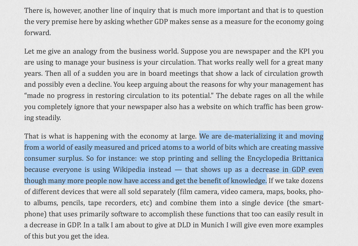 Perfect example by <a href="/AlbertWenger/">Albert Wenger 🌎🔥⌛</a> for why GDP is the wrong metric for measuring the economy continuations.com/post/107981979… 👉
