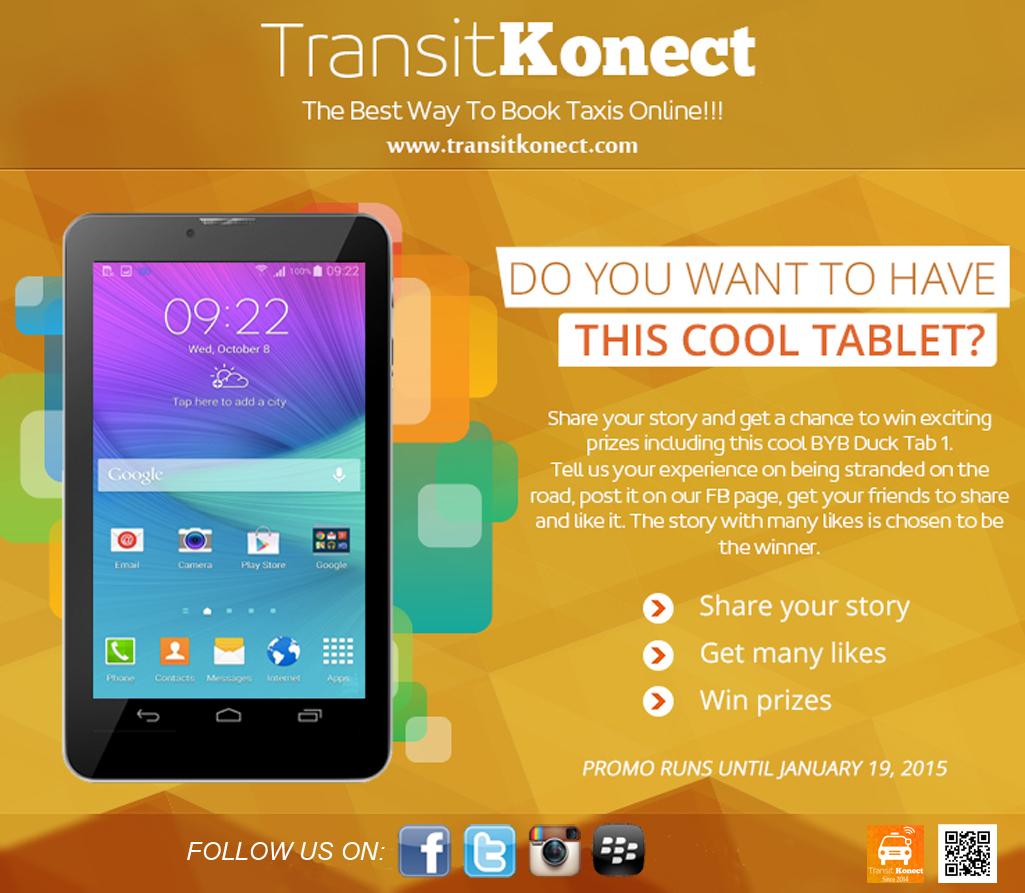 TransitKonect's tweet photo. Win cool prizes this month including a cool BYB DuckTab 1 tablet! Hurry promo runs until Jan.19! #TransitKonect http://t.co/5o5Il8QXI5