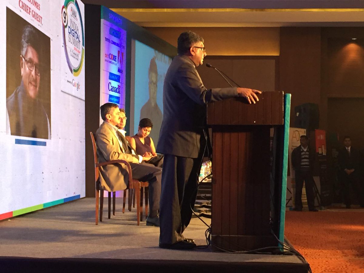 IAMAIForum's tweet photo. #9IDS Address by Chief Guest: Ravi Shankar Prasad, Hon'ble Minister, Ministry of Communications &amp; IT, Govt of India http://t.co/USQpp2rwql