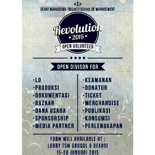 SenatMahasiswa TrisaktiSchool of Management Proudly Present REVOLUTION 2015 <a href="/SemaTSM/">Senat Mahasiswa TSM</a> <a href="/tsm13fellas/">TSM '13</a> <a href="/TSM_014/">STIE TRISAKTI  2014</a> <a href="/TSM_2012/">Batch 2012 </a>