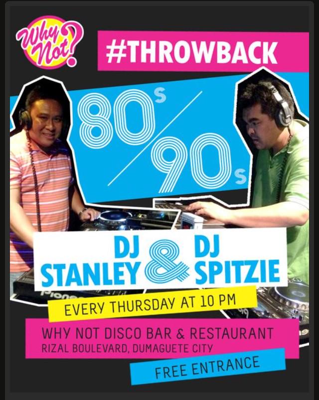 WhyNotDumaguete's tweet photo. JANUARY 15,15
#Bak2Back #THROWBACK80's & 90's
with DJ SPITZIE
& DJ STANLEY
WHYNOT DISCO
RIZAL BOULEVARD dumaguete http://t.co/R5UdQo1PU2