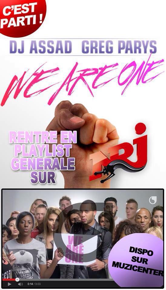 #WeAreOne de <a href="/DJASSADOFFICIEL/">DJ ASSAD</a> et <a href="/gregparys/">greg parys</a> entre en playlist <a href="/NRJhitmusiconly/">NRJ</a> ! On se connecte 
#WeAreOneSurNRJ