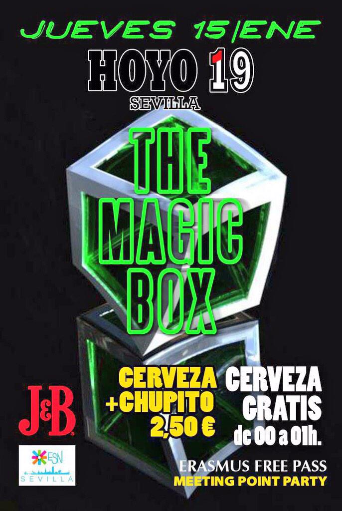 FdMontoyalibano's tweet photo. Este jueves en @hoyo19sevilla #TheMagicBox con muchos regalos sorpresa!
#LISTAMONTOYA antes de la 1 cerveza free 🔝🔝🔝🔝 http://t.co/JPk9r7JRzb