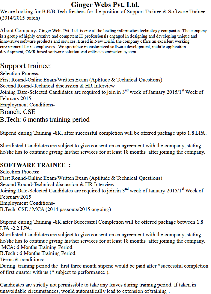 placementremtec's tweet image. DEAR STUDENT,
PLS FIND THE INFORMATION FOR GINGER WEBS PVT LTD.
THANKS
REMTECH PLACEMENT CELL SHAMLI