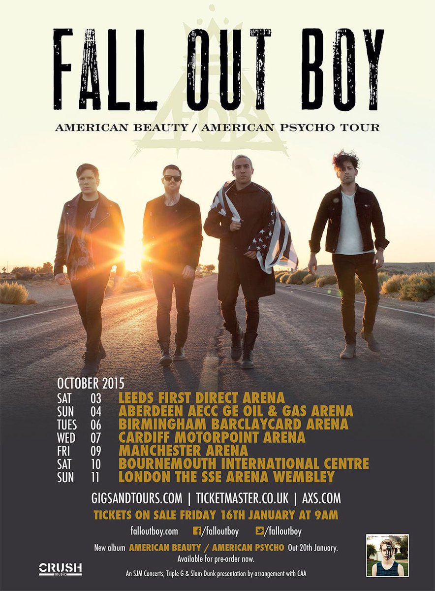 Thanksspeterick's tweet photo. “@falloutboy: UK stoked to come back to the UK in Oct for the American Beauty/American Psycho tour #FallOutBoyUK http://t.co/fjNI2XRnOk” OMG