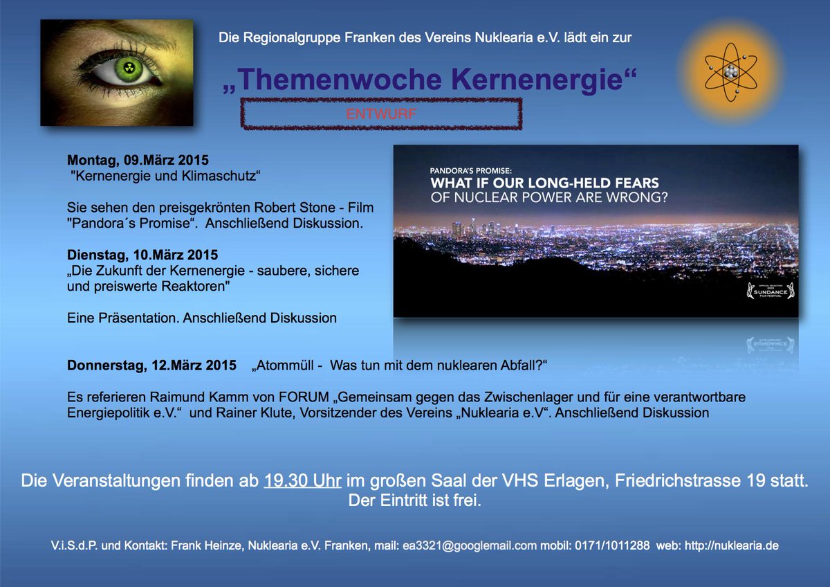 NukleariaBayern's tweet photo. Themenwoche #Kernenergie im März in #Erlangen. http://t.co/qbIXf05T6P