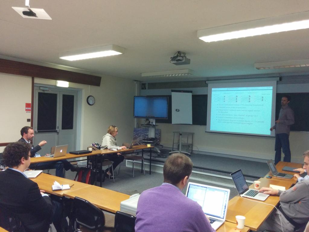 SaclayCDS's tweet image. Gábor Melis presenting his winning approach during the #HiggsML Kaggle challenge