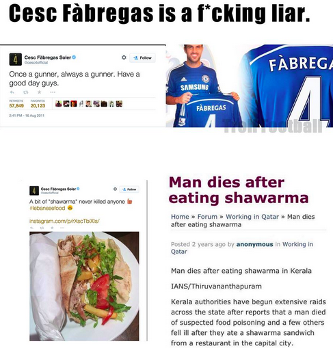 FootballFunnnys's tweet photo. Cesc Fàbregas is a f*cking liar. http://t.co/5xJ5Dge1b0