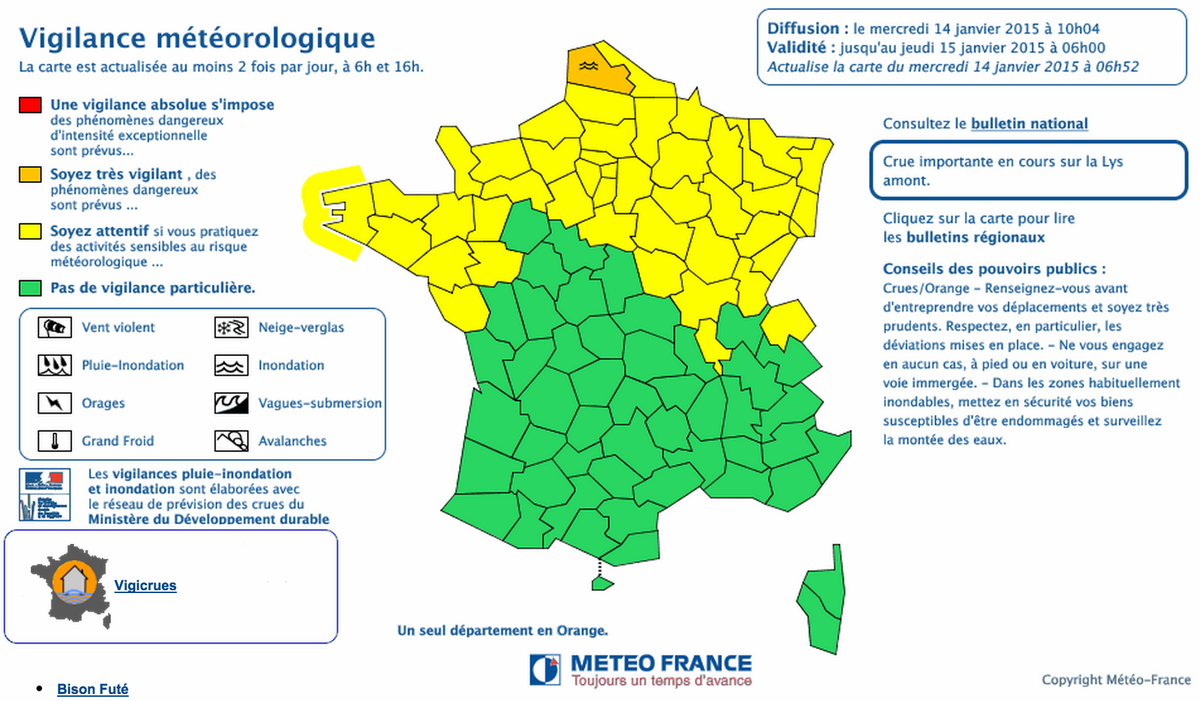 [MAJ] Le #PasDeCalais est passé en #vigilanceorange inondation. Les dernières infos sur vigicrues.gouv.fr