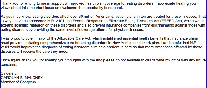 _middle_ground's tweet photo. Thank you @RepMaloney!! #FREEDact #eatingdisorders http://t.co/xOq7wAzGKk