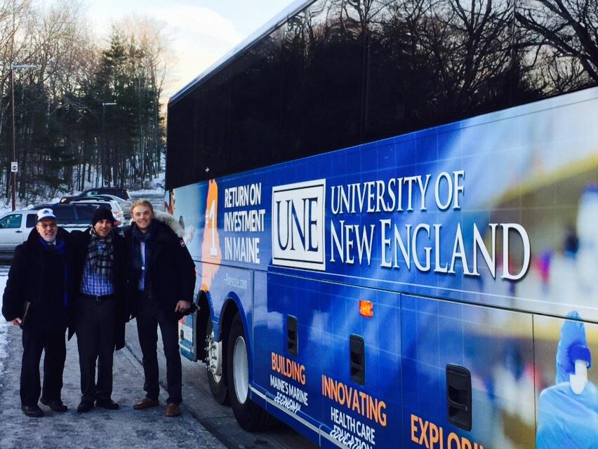 Our Students/Faculty/Staff heading off to Portland on the new #UNE bus!! @mnahorney <a href="/kptasch/">Kevin</a>